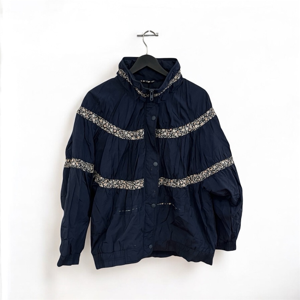 We The Free Dark Blue Puffer Jacket with Patterned Accents
